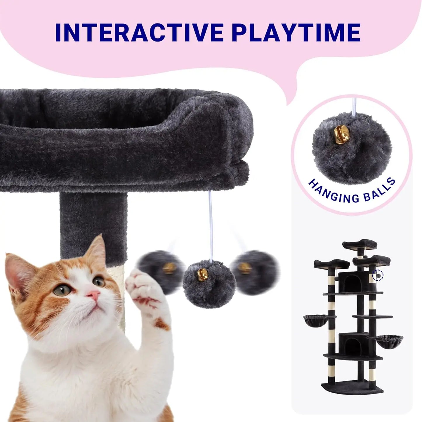 73in Fan-Shaped Space-Saving Corner Cat Tower/Multi-Level Tall Cat Tree for Indoor Kitties/Cozy Baskets/Condos/House/Perches