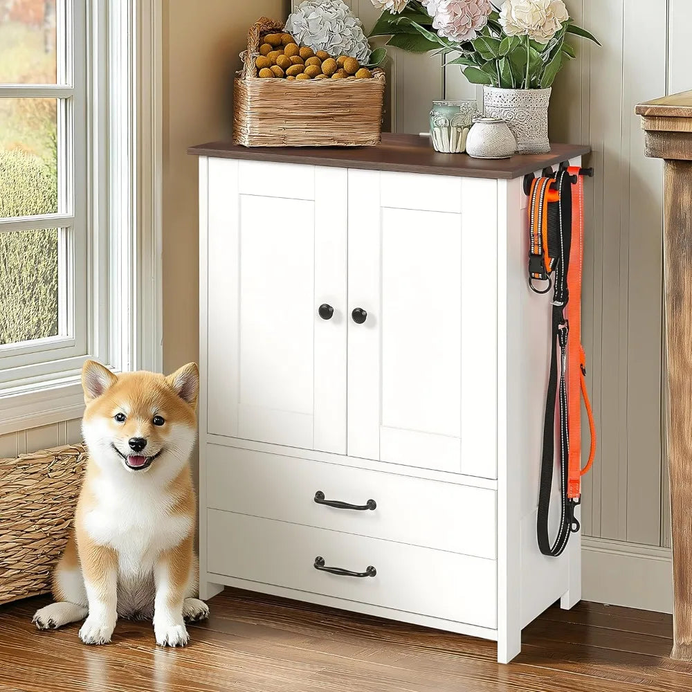 Feeding Station with Bowls and Storage – Pet Food Cabinet Organizer for Dogs and Cats – Elevated Dog Feeder Furniture