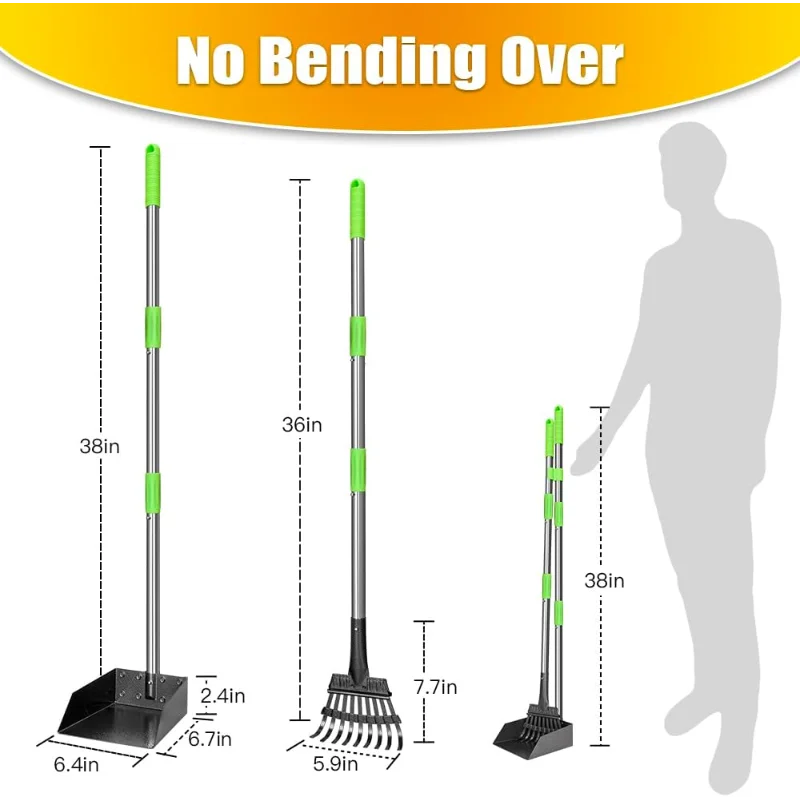 Dog Litter Pooper Scooper Long Handle Stainless Steel Tray Rake