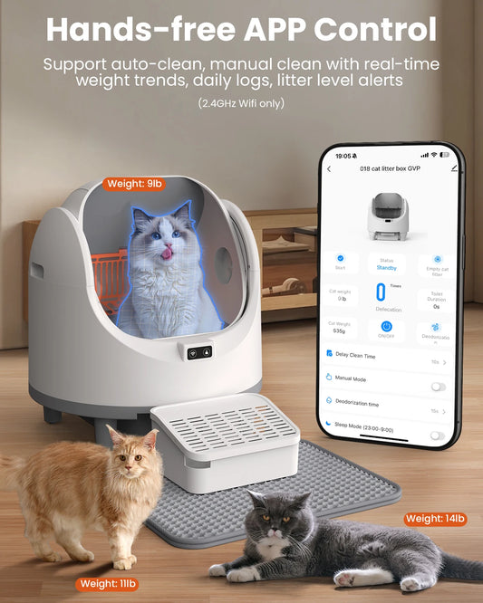 Smart Cat Litter Box, Self-Cleaning with Tuya App Control, 8L Large Capacity, Infrared Sensor Safety, Leak-Proof Design