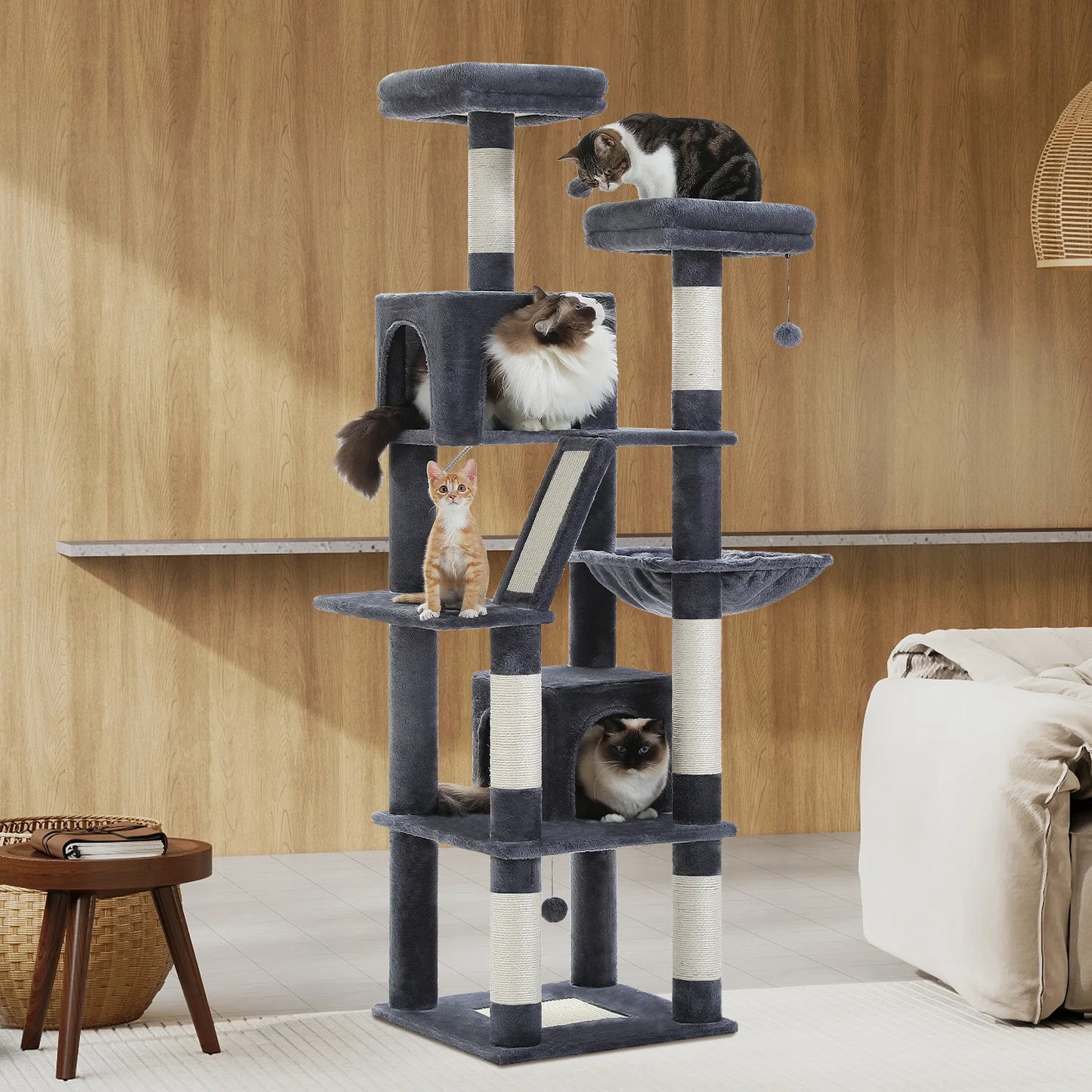 Multi-Level Cat Tree Tower with Scratching Posts, Condo, Hammock, Cat Scratching Board,Cat Accessories,Cat Furniture,Indoor Cats