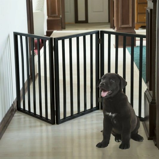 3 Panel Dog Gate for Pets Wooden Pet Barrier Safety Divider Free Standing Room Divider Indoor Dog Fence Large Opening Wide Entry