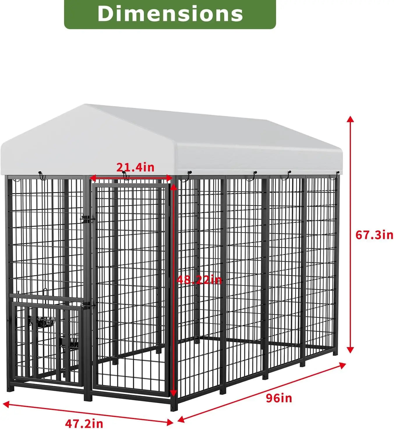 Heavy Duty Outdoor Dog Kennel with Rotating Bowls, 8x4x5.6ft, Durable Steel Frame and Waterproof Cover