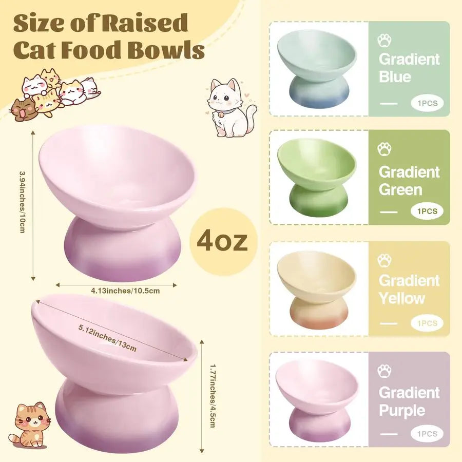 Ceramic Raised Cat Bowl Elevated Cat Bowls Tilted Cats Food Dishes Pet Bowl Stand Feeder Cute Cats Bowl for Kittens Puppies Smal