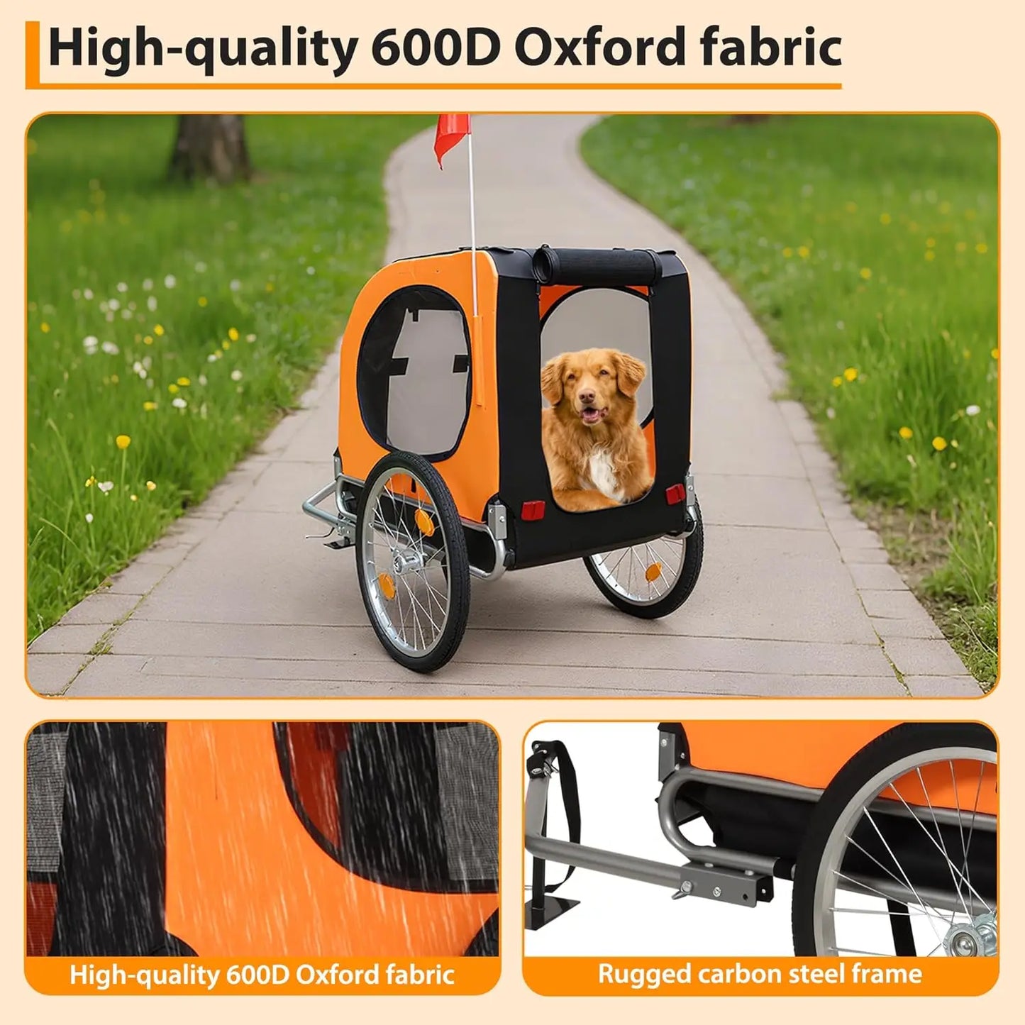 TWISTER.CK Dog Bicycle Trailer 88Lbs Capacity Foldable Oxford Fabric Carrier