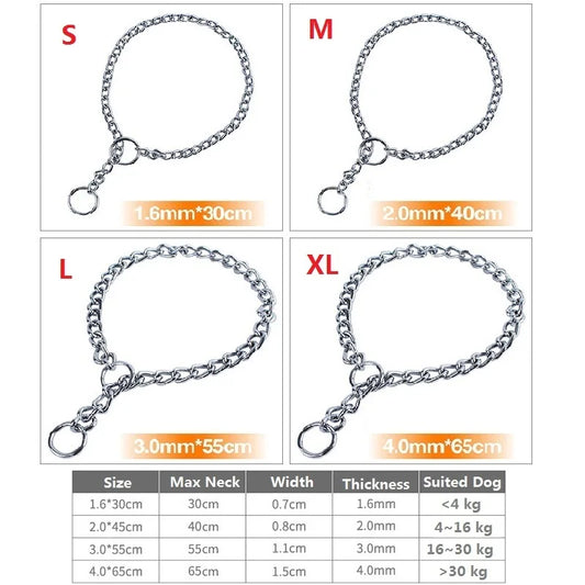 4 Size Stainless Steel Slip Chain Collar for Dog Adjustable Pet Accessories Dog Collar for Small Medium Large Dog Collar