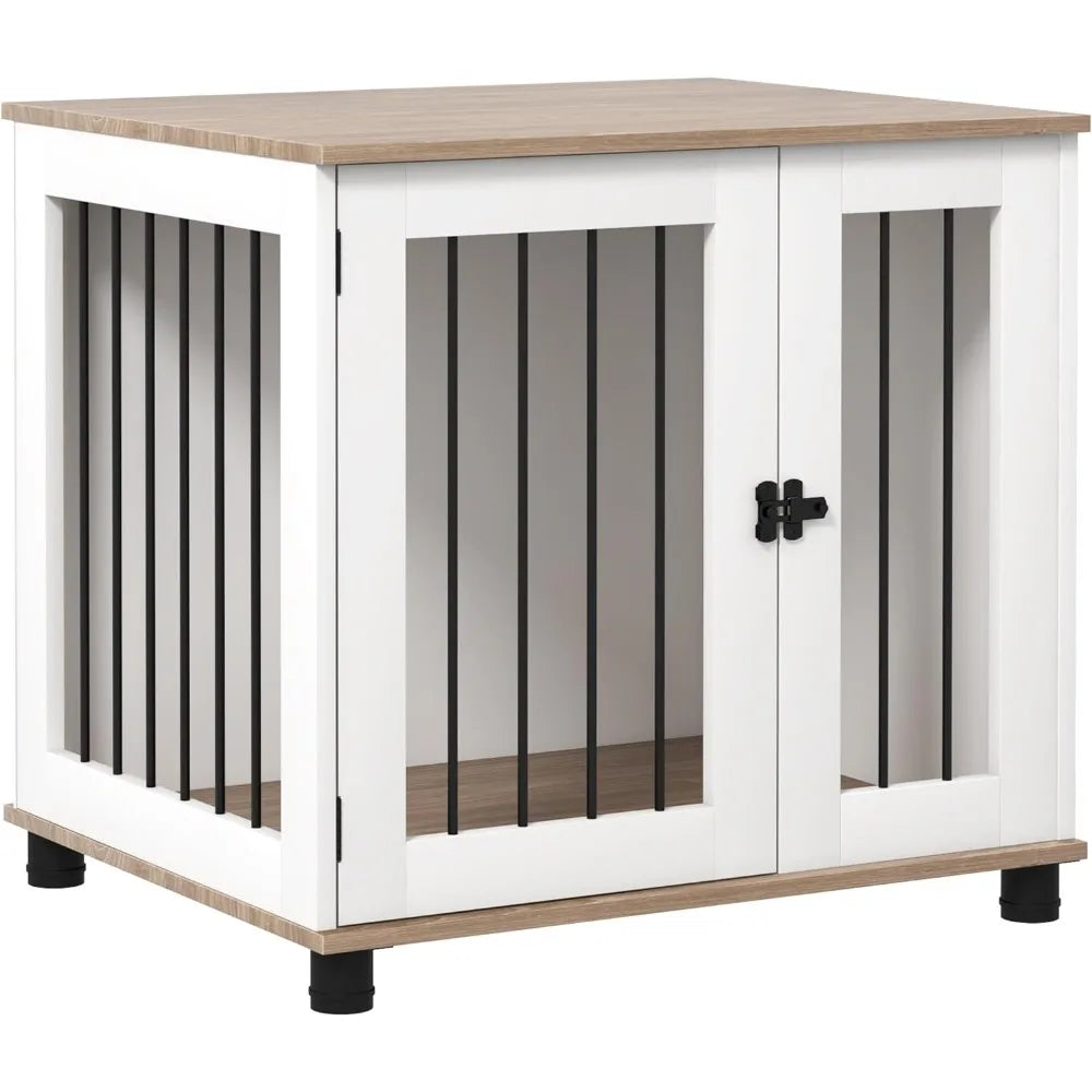 Indoor Dog Crate With Lockable Door And Side Table Engineered Wood