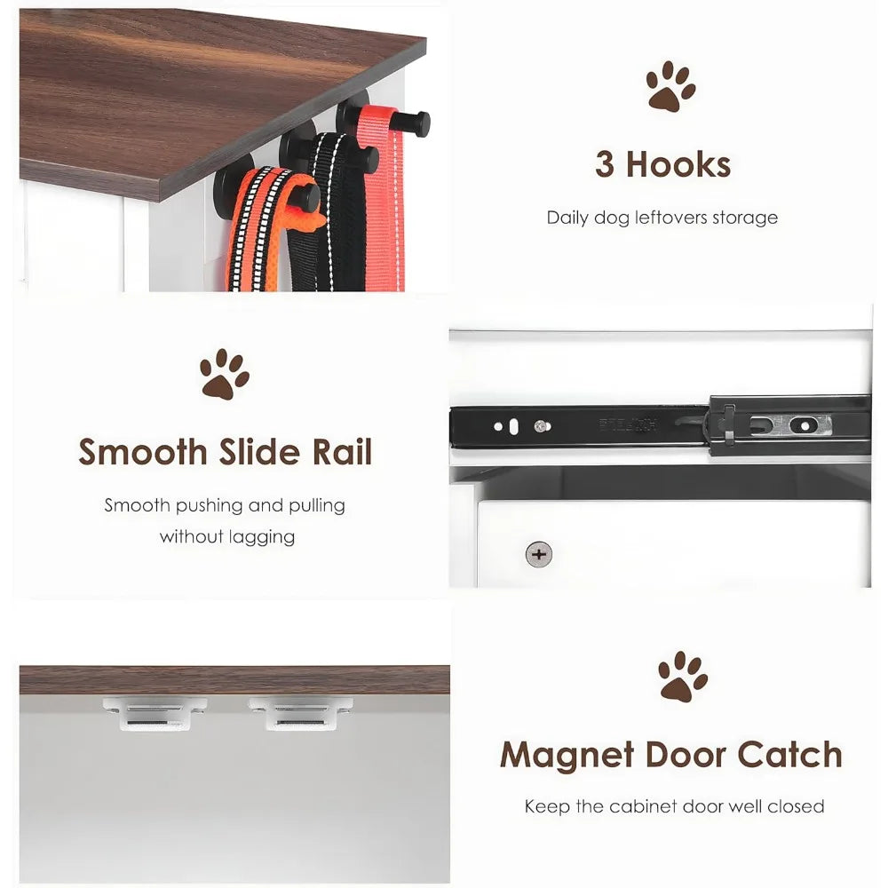 Feeding Station with Bowls and Storage – Pet Food Cabinet Organizer for Dogs and Cats – Elevated Dog Feeder Furniture