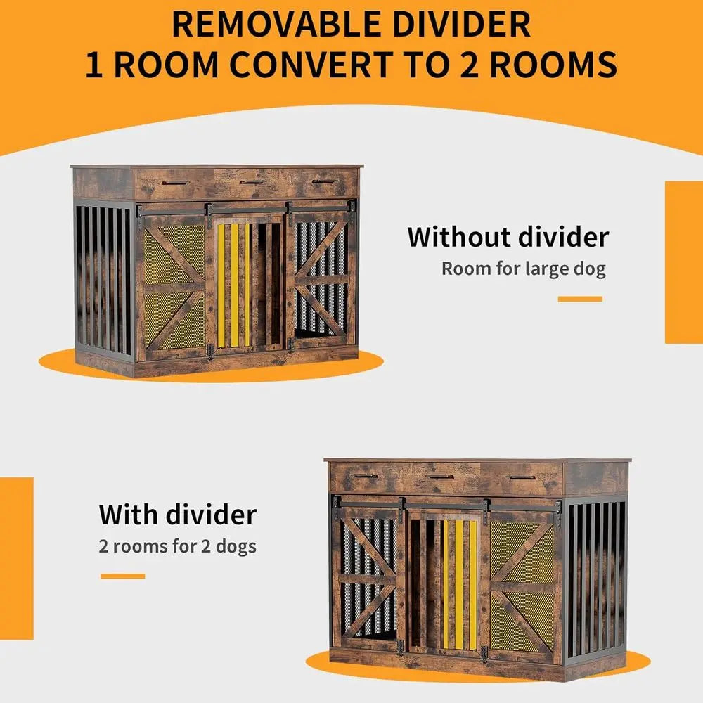 2-In-1 Convertible Dog Crate End Table With 3 Storage Drawers