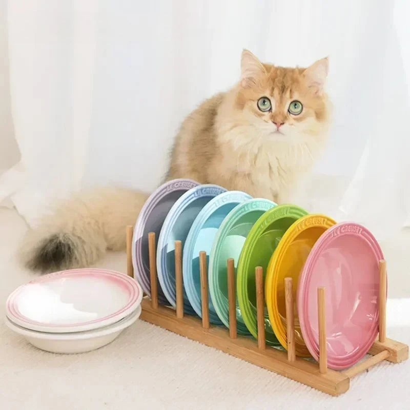 Extra Wide Raised Cats Food Bowl,Elevated Pets Bowls Anti-Vomiting Cat Feeder Whisker Stress-Free Dog Ceramic Cat Feeding Bowls