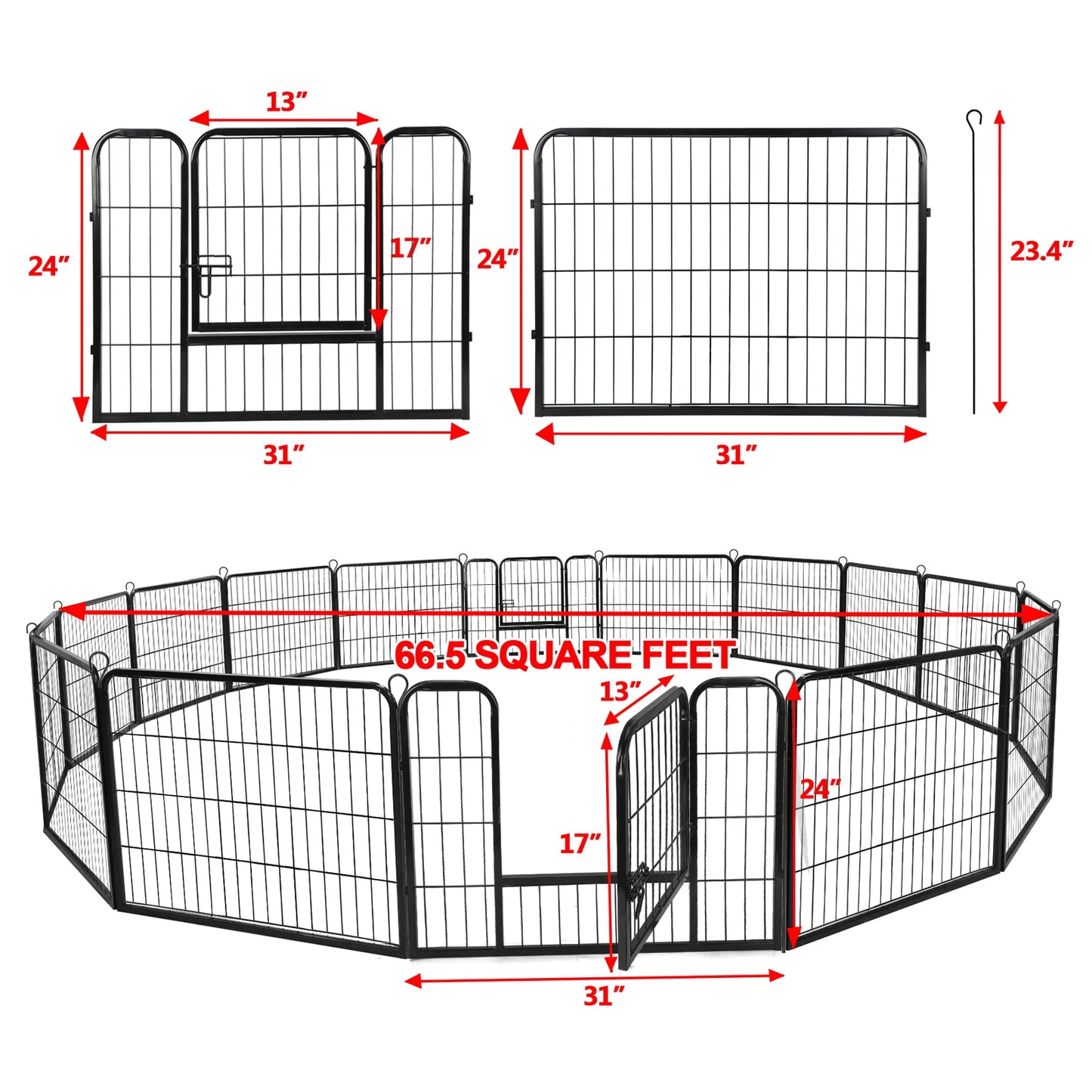 16 Panel 24 Inch Dog Fence Foldable Removable Pet Enclosure for Yard RV Camping Outdoor Use Portable Dog Playpen with Gate for