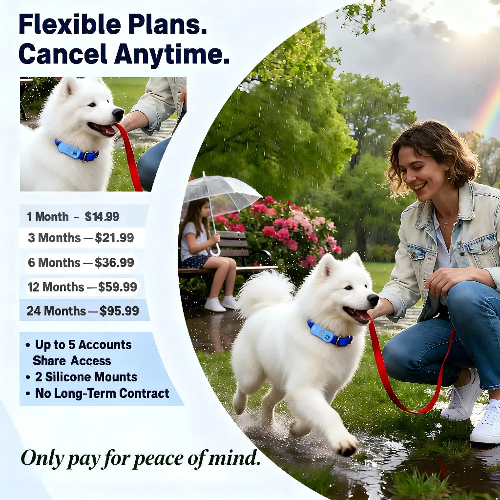 GPS Pet Tracker for Dogs Cats Real Time Tracking Unlimited Distance QR Code Anti-Lost Locator with SIM Subscription Required