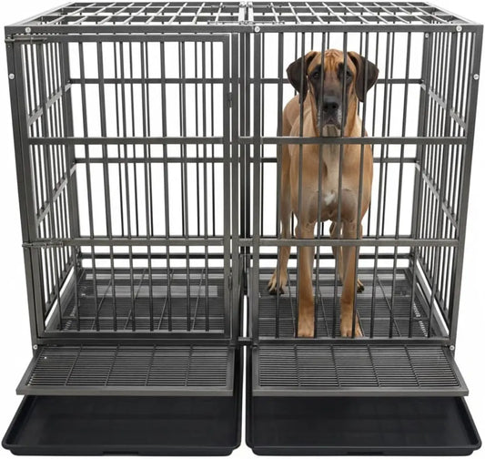 54-Inch Heavy-Duty Steel Dog Crate with Wheels, Escape-Proof Kennel for Large Breeds, Double Door & Tray