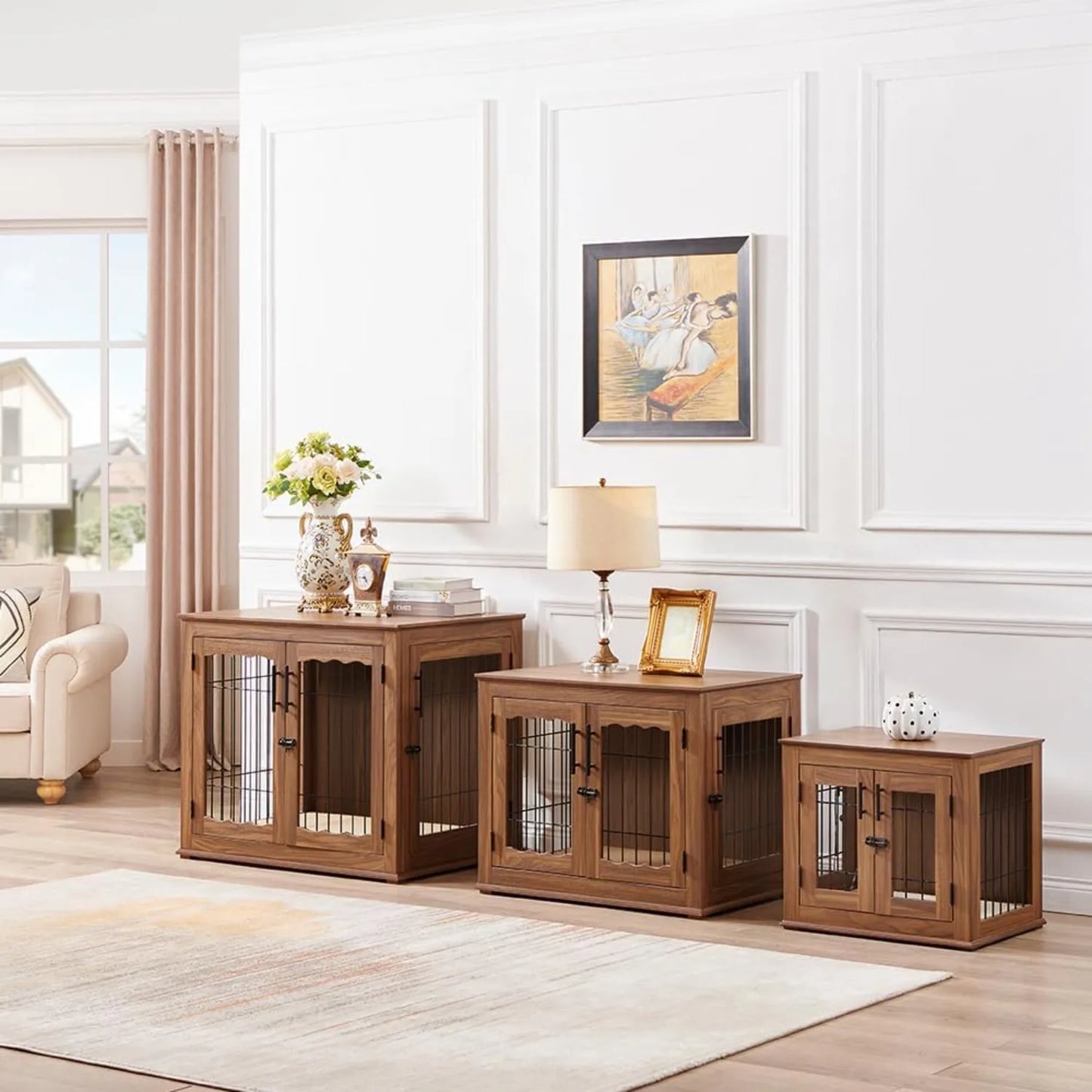 High-Concerned Furniture Style Dog Crate End Table With Double Doors