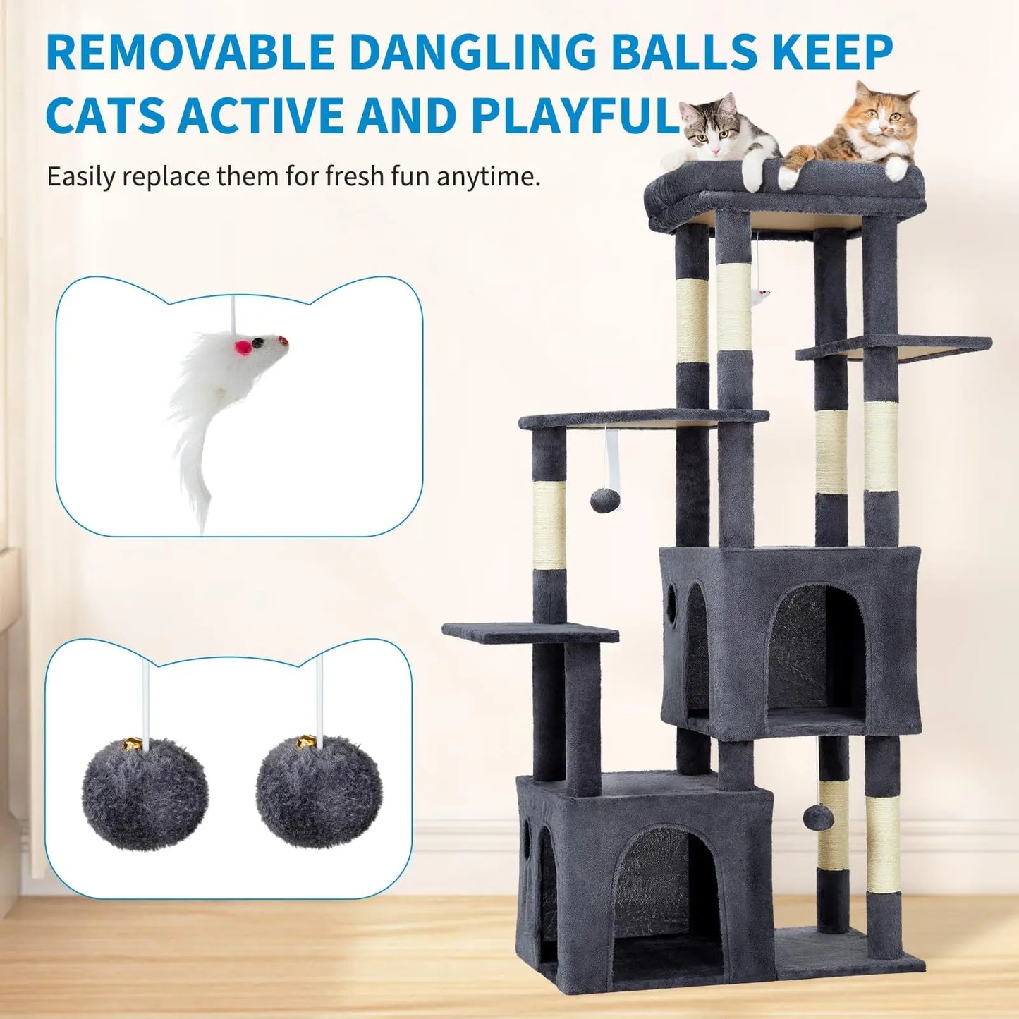 61" Heavy-Duty Multi-Level Cat Tree For Large Cats Oversized Perch & Dual Condos Natural Sisal Posts For Maine Coon