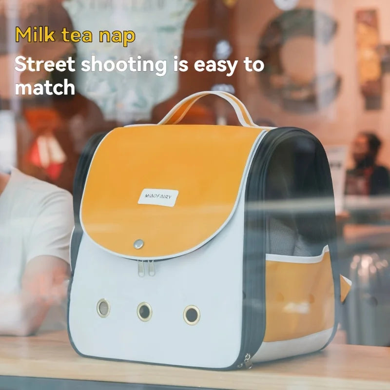 Cat Carrier Portable Large-Capacity Pet Backpack, Double-Shoulder Cat Bag, Portable Breathable Pet Bag, Summer Cat Supplies, Cat Bag, Breathable Cat Backpack Foldable Bag