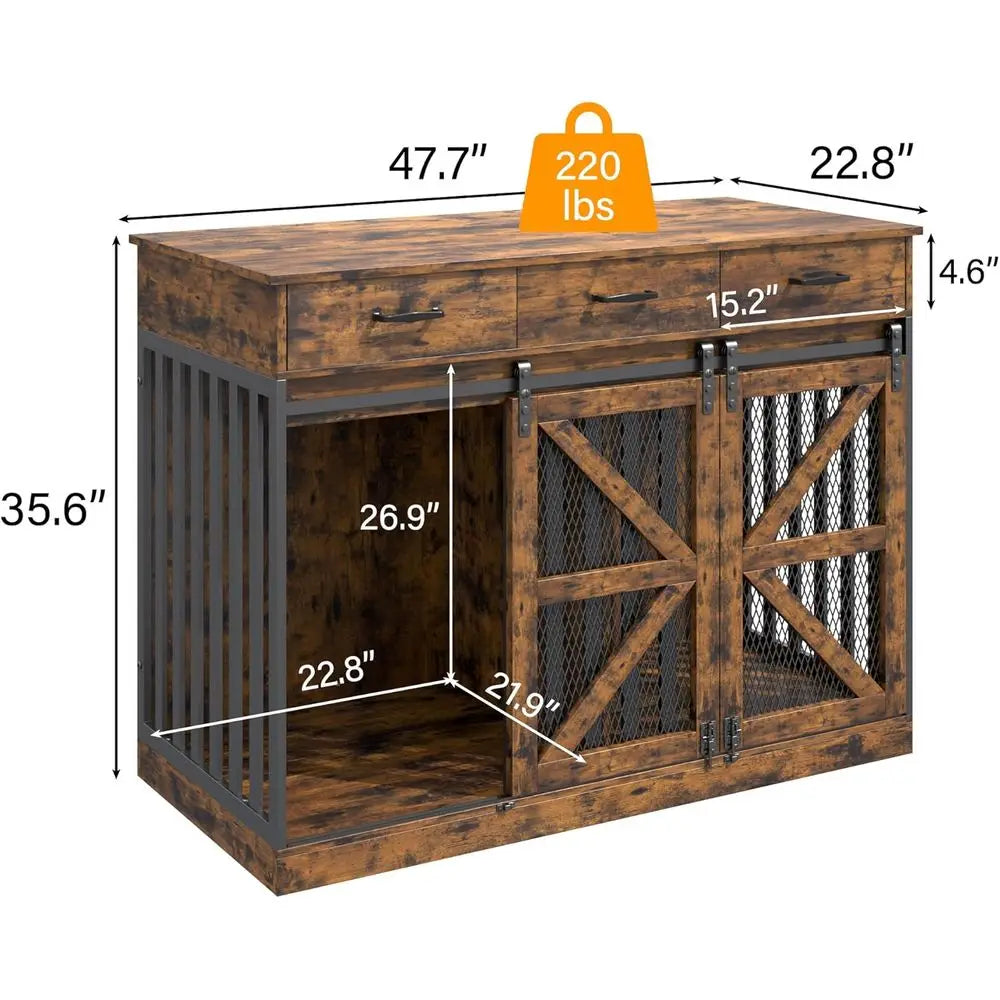 2-In-1 Convertible Dog Crate End Table With 3 Storage Drawers