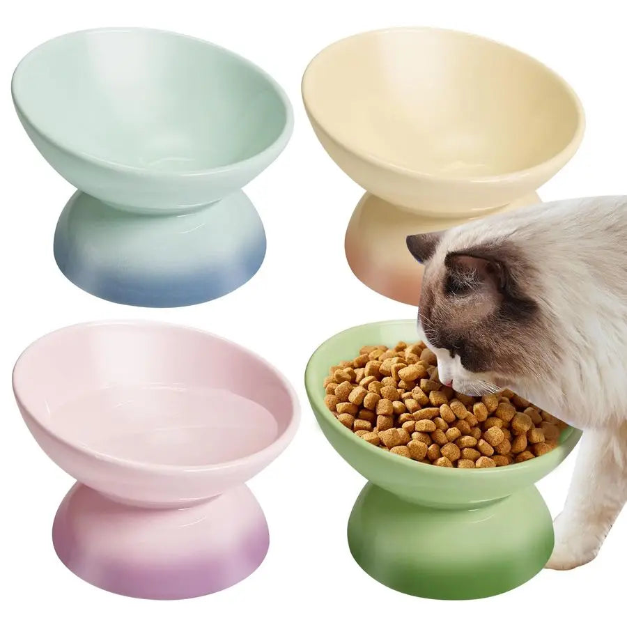 Ceramic Raised Cat Bowl Elevated Cat Bowls Tilted Cats Food Dishes Pet Bowl Stand Feeder Cute Cats Bowl for Kittens Puppies Smal