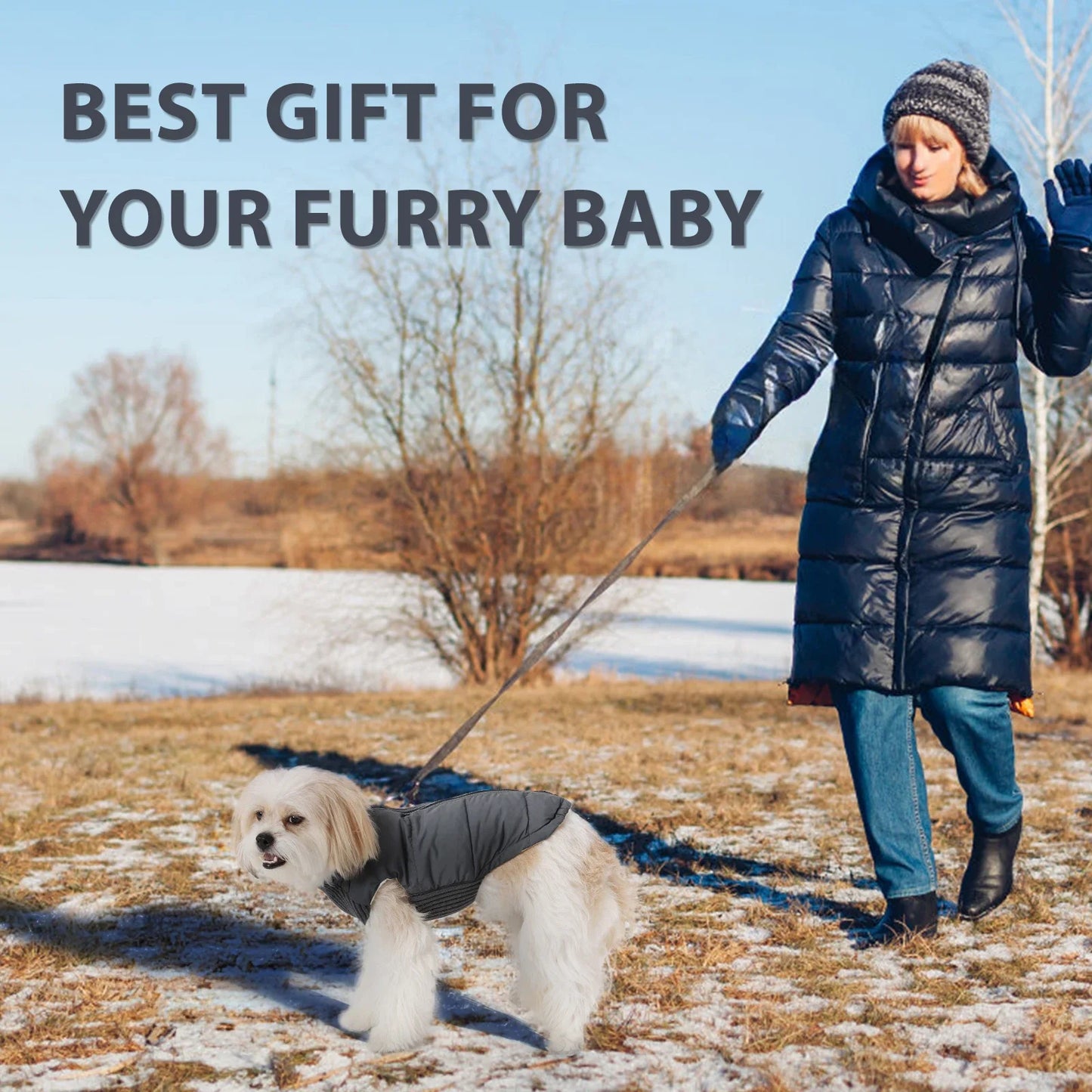 Warm Windproof Dog Winter Coat With Zipper Closure Adjustable