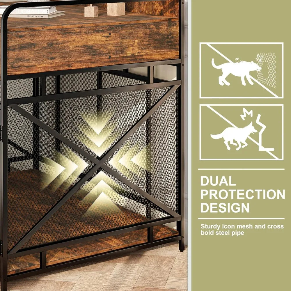 Dog Crate Furniture, 48 Inch Large Dog Kennel End Table with 3 Drawers, Heavy Duty Dog Crate for Large Dogs, Wooden Decorative X