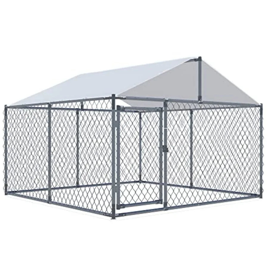 Outdoor Large Dog Kennel Heavy Duty Dog House Extra Wide Pet Kennel with Water-Resistant Cover for Back Yard Farm Silver