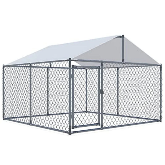 Outdoor Large Dog Kennel Heavy Duty Dog House Extra Wide Pet Kennel with Water-Resistant Cover for Back Yard Farm Silver