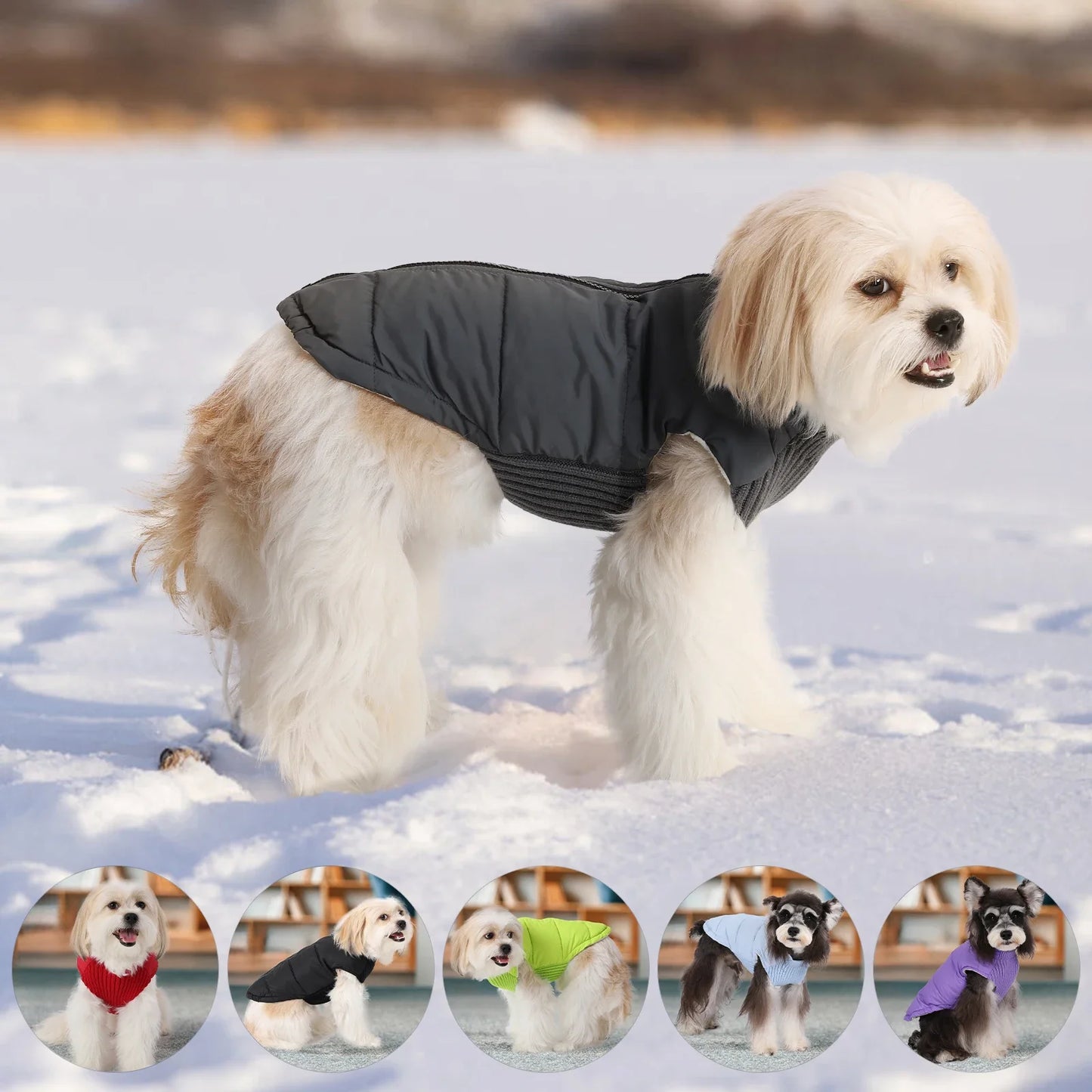 Warm Windproof Dog Winter Coat With Zipper Closure Adjustable