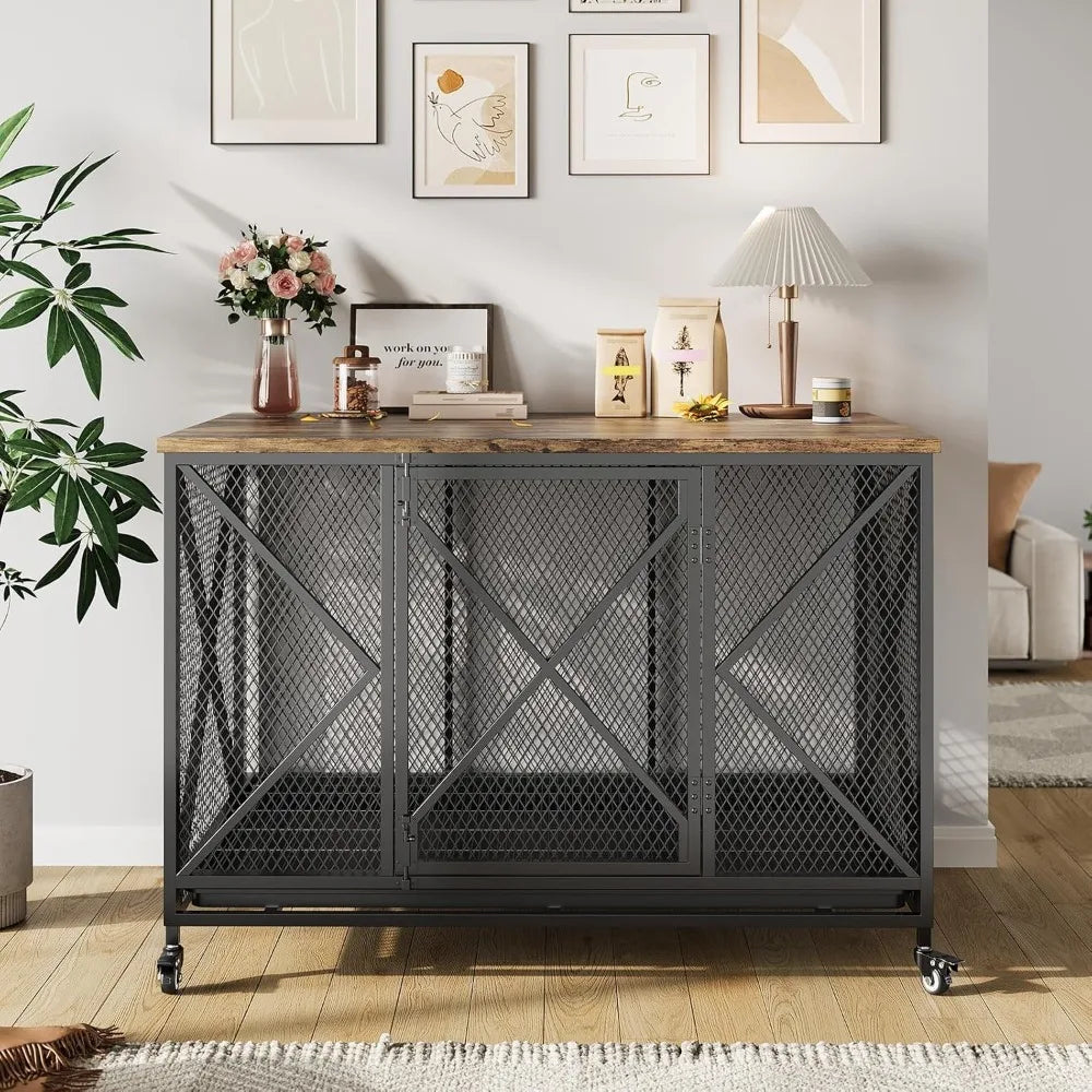 Large Heavy Duty Dog Crate Wooden Kennel Cage with Flip-up Top Pet Furniture