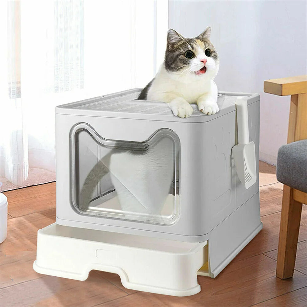 Easy Cleaning Cat Litter Box Large Cat Pan Drawer Anti-Splashing Cat Potty Toilet Tray with Scoop