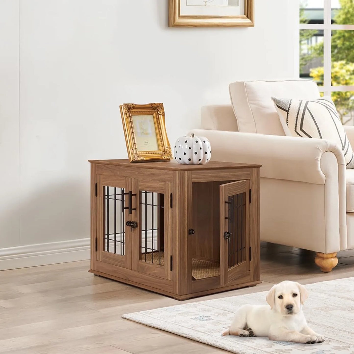 High-Concerned Furniture Style Dog Crate End Table With Double Doors