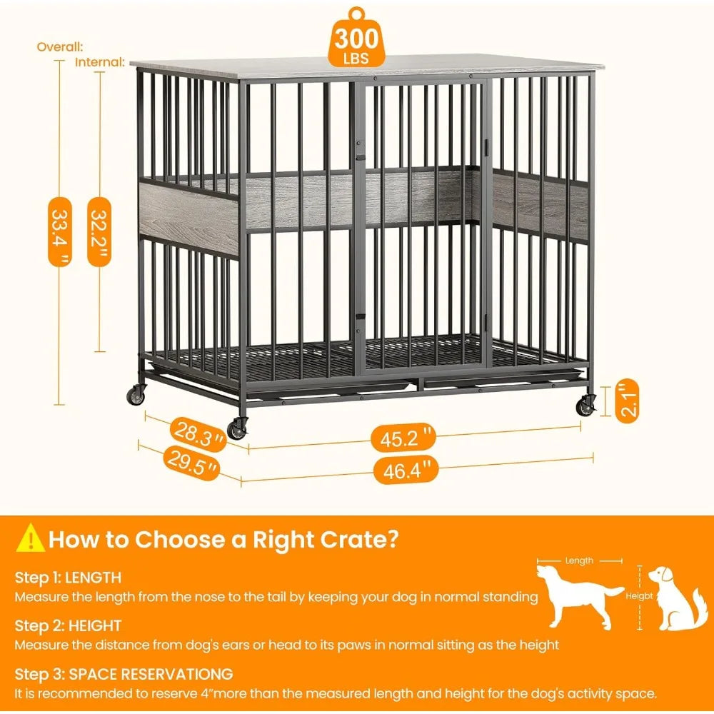 Farmhouse Style Wooden Dog Crate With Wheels End Table