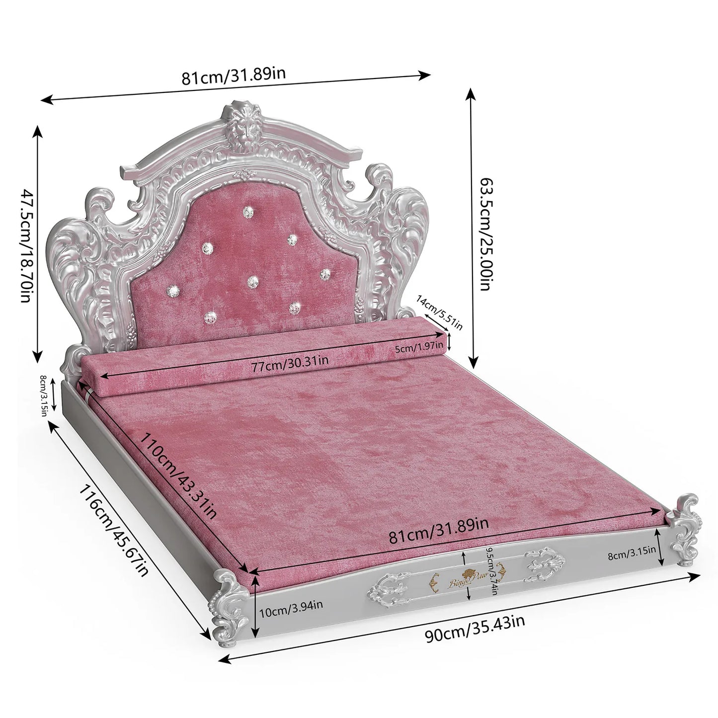 Bingopaw Luxury Pet Bed with Headboard, Dutch Velvet Dog Cat Bed for Medium and Large Dog, European Style Noble Pet Bed