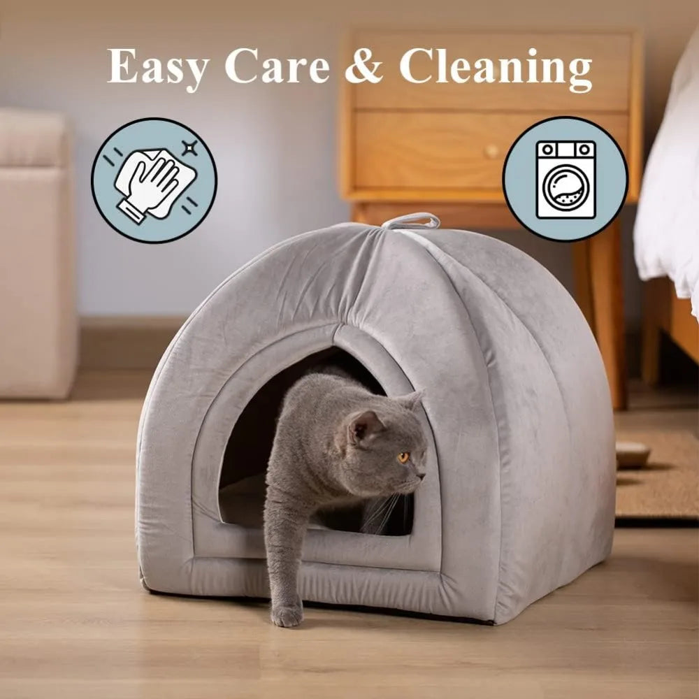 Indoor Cat Bed And 2 In 1 Cat House Cave Tent With Removable Cover