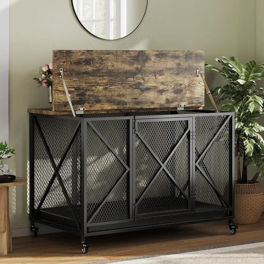 Large Heavy Duty Dog Crate Wooden Kennel Cage with Flip-up Top Pet Furniture