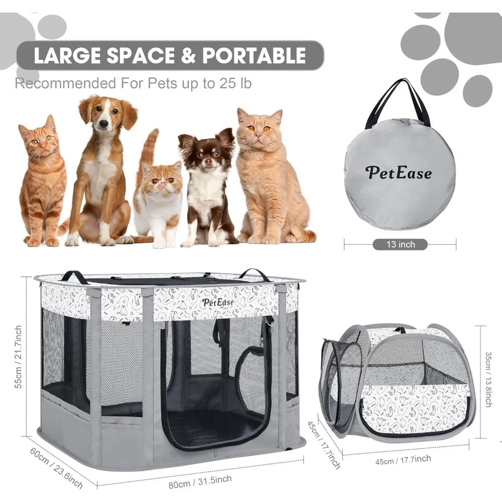 Portable 2-in-1 Dog Crate playpen, Outdoor Cat Playpen with Litter Box Area for Indoor Cats Enclosed Rabbit Puppy Hamster, Indoo