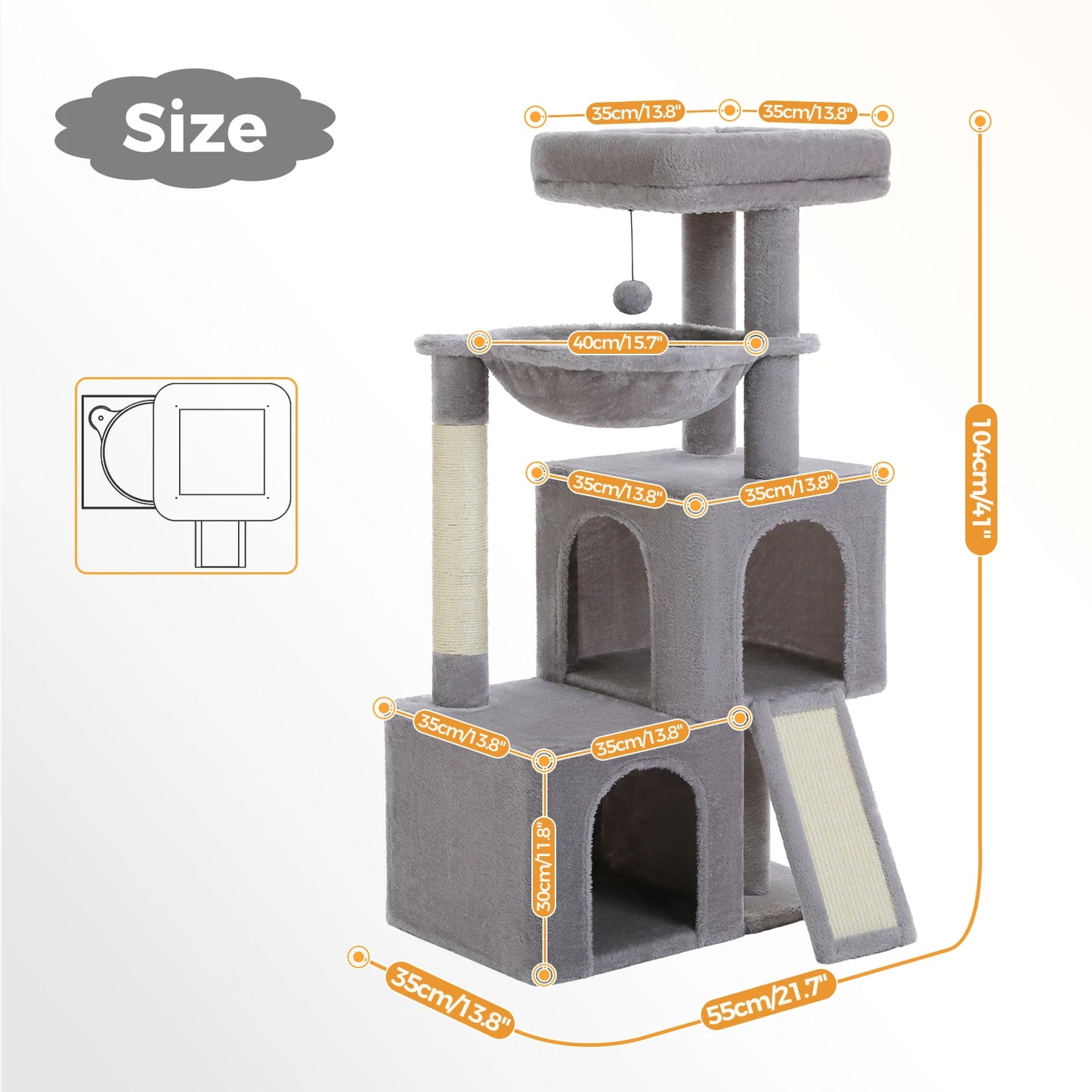 Large Cat Tree Multi-Level Cat Tower with 2 Spacious Condos for Indoor Cats Large Cat House with Comfy Hammock Padded Perch
