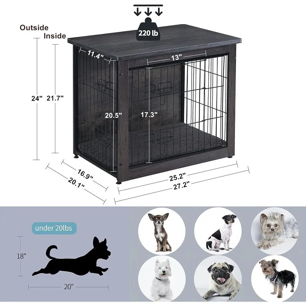 Wooden Indoor Dog Crate Table With Cushion And Double Doors