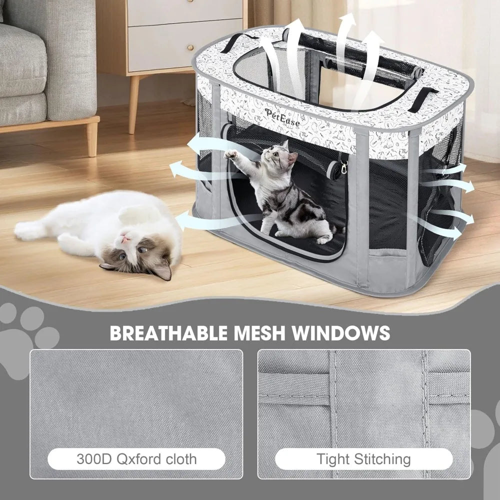 Portable 2-in-1 Dog Crate playpen, Outdoor Cat Playpen with Litter Box Area for Indoor Cats Enclosed Rabbit Puppy Hamster, Indoo