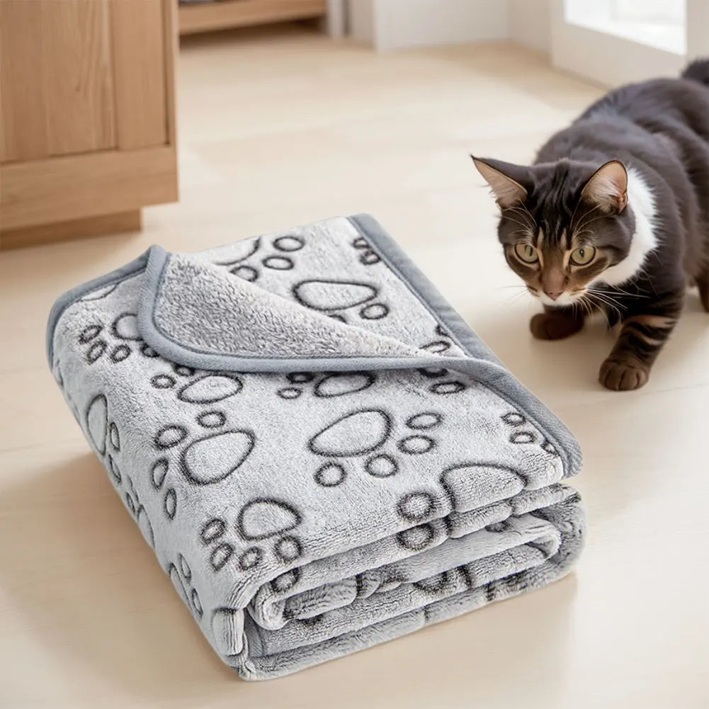 Flannel Pet Sleep Mat Paw Print for Dog Cat Soft Warm Blanket Washable Pet Throw for Sofa Bed Car Seat