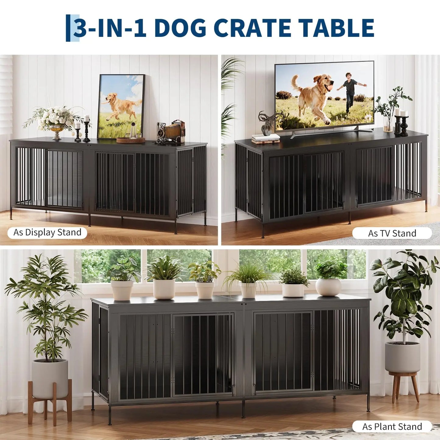 78.74" XL Double Dog Crate Furniture Heavy Duty Kennel With Removable Divider For 2 Dogs Indoor Dog Crate As TV Stand