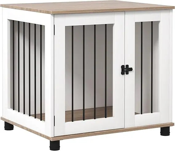 Indoor Dog Crate With Lockable Door And Side Table Engineered Wood