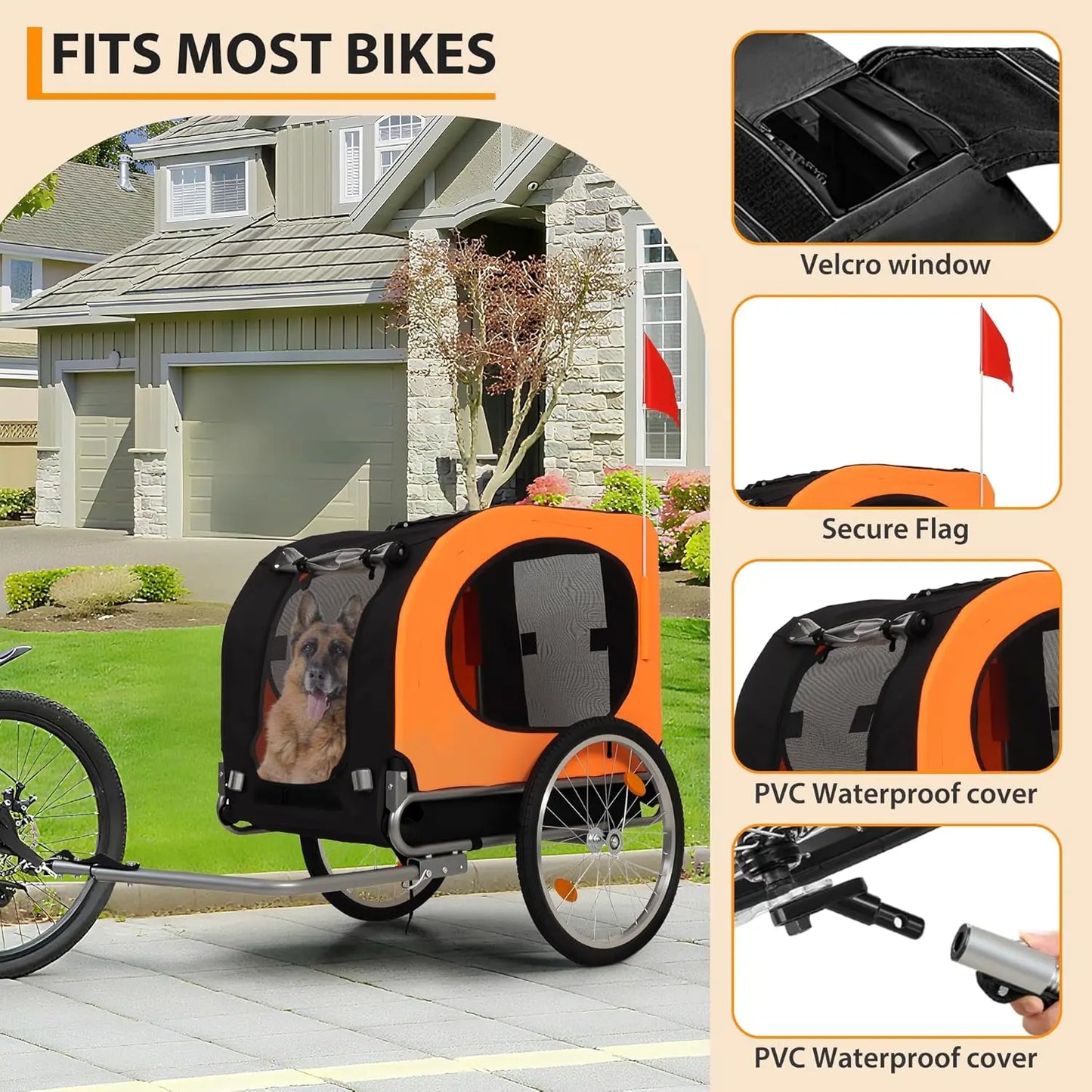 TWISTER.CK Dog Bicycle Trailer 88Lbs Capacity Foldable Oxford Fabric Carrier