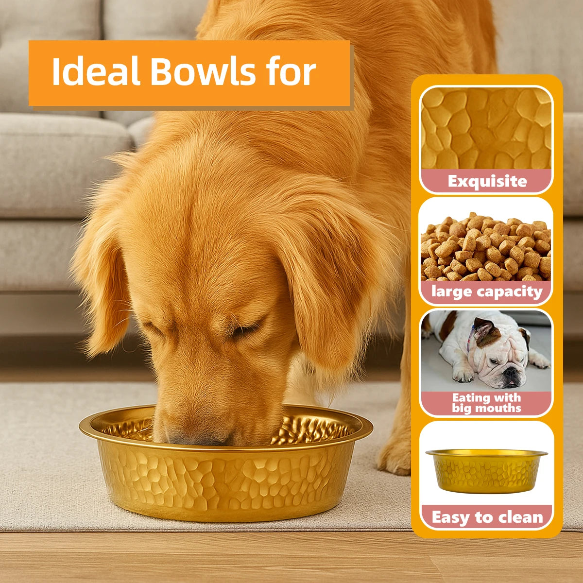 Gold-plated S/M/L/XL pet large-capacity feeding bowl - Thick and durable cat bowl or dog bowl for pets. Pet bowl