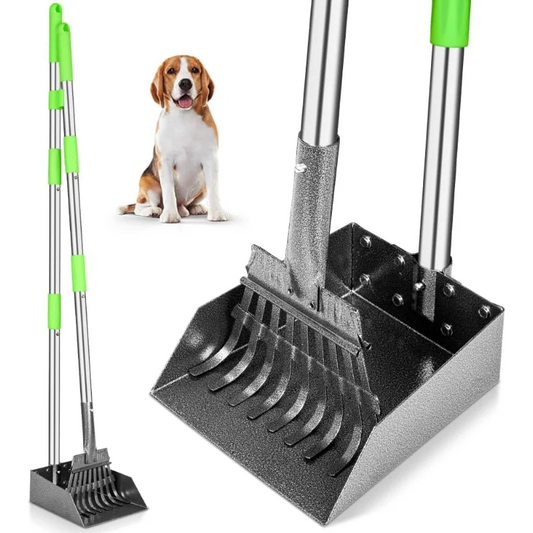 Dog Litter Pooper Scooper Long Handle Stainless Steel Tray Rake